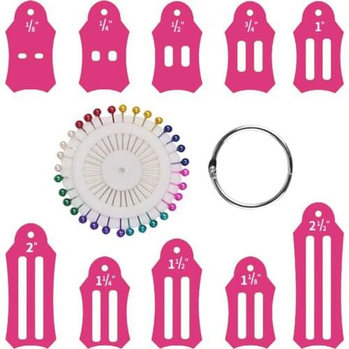 10 Pcs Folding Fabric Tape Maker Biasing Strips with 40 pcs of Multi-color Quilting Pins and Storage Ring Sewing Accessories