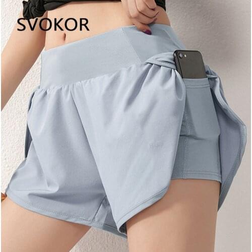 SVOKOR Fitness Pockets Shorts Sport Women High Waist Letter Printed Gym Running Shorts Athletic Workout Bottoms Double Layer