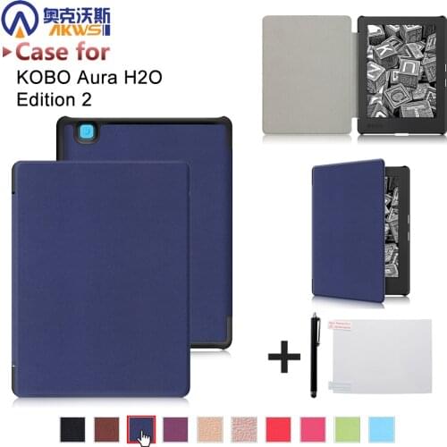 Smart Case for Kobo Aura H2O Edition 2, 6.8 inch Waterproof Ereader Magnetic Cover, Slim Leather Funda Capa