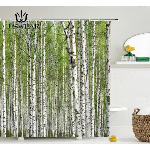 Birch Tree Forest Shower Curtain Leaves Branch Waterproof and Mildew Bathroom Shower Curtain with Hooks Cortina De Ducha