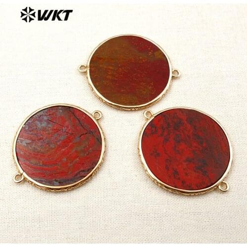 WT-C232 Wholesale Round Shape Connector For Pendants Red Stone Connector In High Quality Materials For Jewelry Making