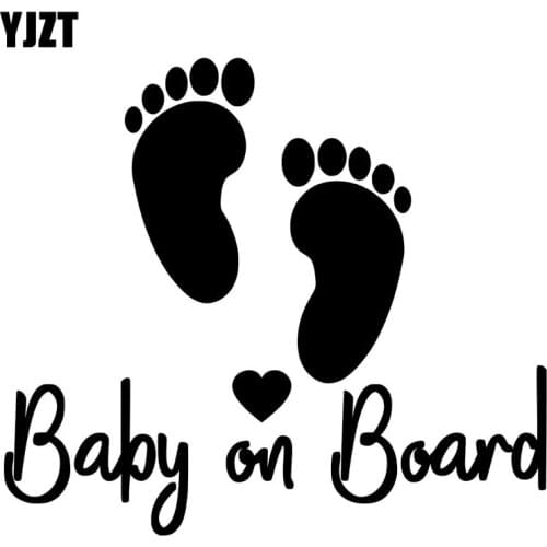YJZT 12.7CM*11.2CM Baby On Board Funny Foot Print Warning Sign Vinyl Car Decal Stiker Black/Silver C10-00137