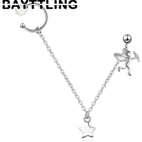 BAYTTLING 925 Sterling Silver Star Angel Pendant Ear Clip For Woman Fashion Jewelry Gift