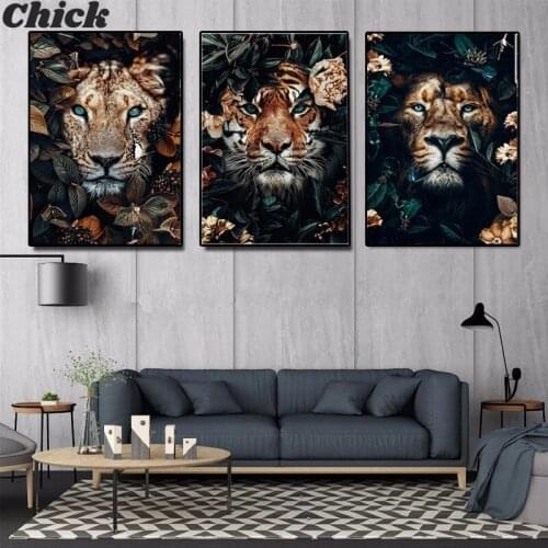 Modern Room Decoration Aesthetics Black Mural Animal Canvas Painting Wall Art Flower Poster Picture Living Room Home Decoration