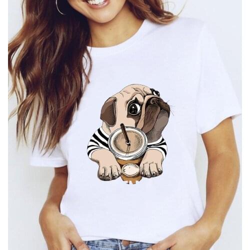 Women Graphic Dog Pet Coffee Trend Style Cartoon Animal 90s Lady Clothes Tops Clothing Tees Print Female Tshirt T-Shirt