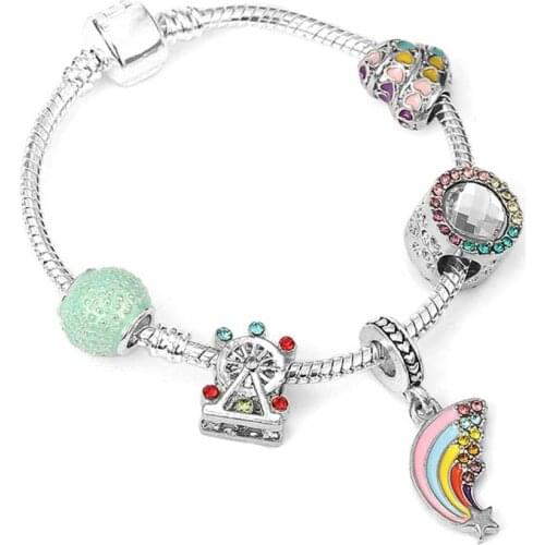 New Arrival Summer Style Rainbow Series Charm Bracelet DIY Heart Pendant Fit Brand Charm Bracelet For Women Jewelry Gift