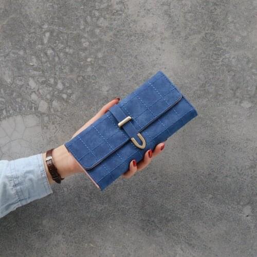 Women Fashion Matte Leather Wallet Female Long Lattice Hasp Multifunction Three Fold Coin Purses Ladies Card Holder Phone Bag