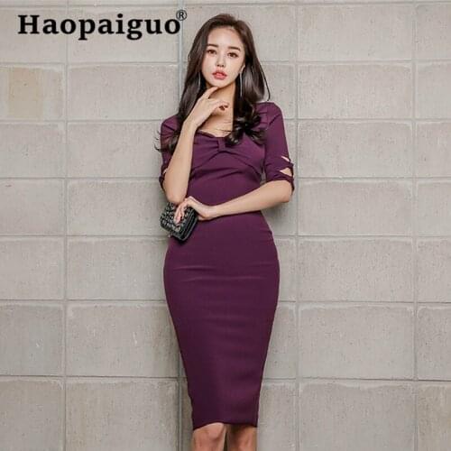 2019 Summer Bandage Bodycon Wrap Dress Women Half Sleeve Split Sheath Korean Dress Women Solid Evening Party Night Ladies Dress