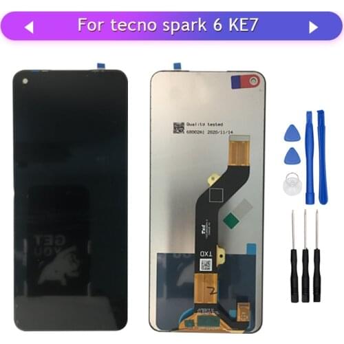 For Tecno Spark 6 KE7 LCD Display Touch Screen Digitizer Glass Panel Complete Assembly Replacement