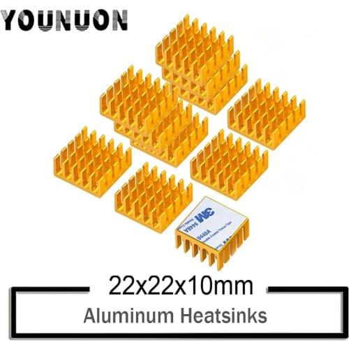 10Pcs YOUNUON Golden 22x22x10mm Aluminum Heatsink Cooler Circuit Board Cooling Fin for Raspberry Pi VGA RAM IC Chips Mosfet SCR