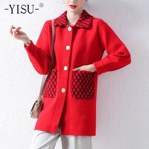 YISU Winter Women Sweater Cardigan lapel Knitted Cardigan Casual Sweater Single breasted Pocket Cardigan Fashion Thick Jacket