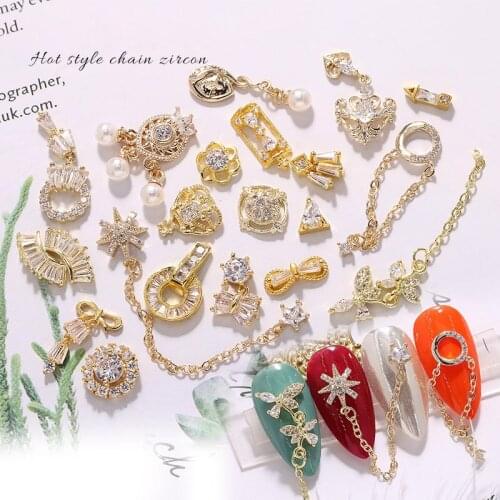 5pcs luxury chain 3D nail art zircon pearl nail jewelry crystals rhinestones nails accessories nail art decorations nail charms