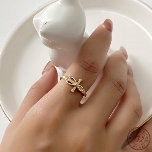 925 Sterling Silver Mixed Infinity Pavé Crystal Cross Opening Adjustable Ring Women Fashion Wedding Party Jewelry Accessories