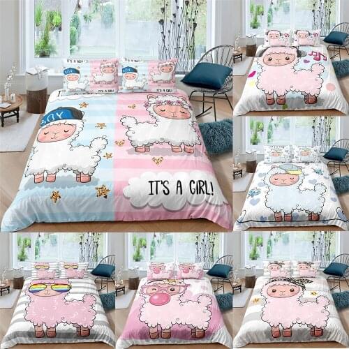 Alpaca Cute Sheep 3D Bedding Sets Cartoon Kids Boy Girl Duvet Quilt Cover Set Bed Linen Pillowcase King Queen Single Size 2/3Pcs