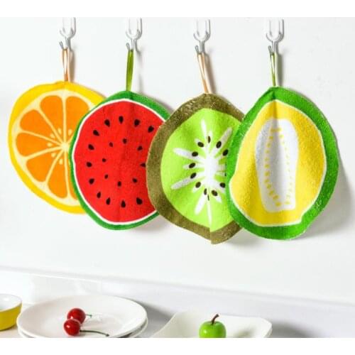 Dish Cloth Wiping Napkin Lovely Fruit Print Hanging Kitchen Hand Towel Microfiber Towels Quick-Dry Cleaning Rag SN736