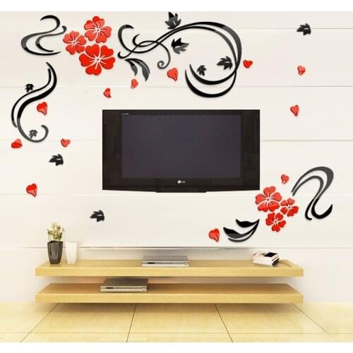 Flower Vine Wall Stickers Bedroom Background DIY Art Acrylic Crystal Wall Decor Sofa Room Decoration Home Decal Wall Stickers