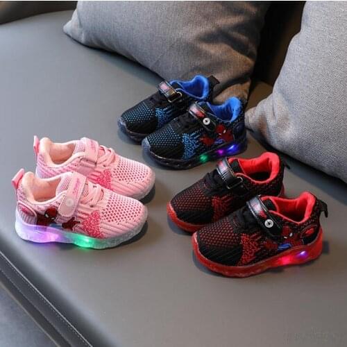 Led Spiderman Kids Sneakers for boy girls Light Children Luminous baby Sneakers sport Boy Girl Led Light Shoes