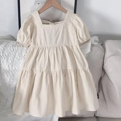 2021 New Summer Light Dresses Solid Color Dress Puff Sleeves Princess Dress Clothes Girl Dress For Girls Long Dress