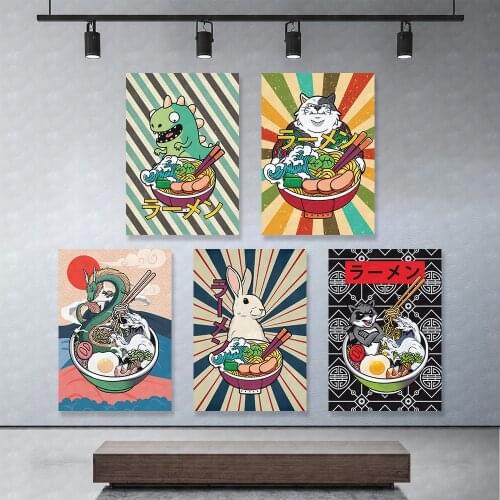 Canvas Printed Wall Art Happy Dinosaur Rabbit Animal Poster Painting Modern Home Decor Modular Pictures Frame For Living Room