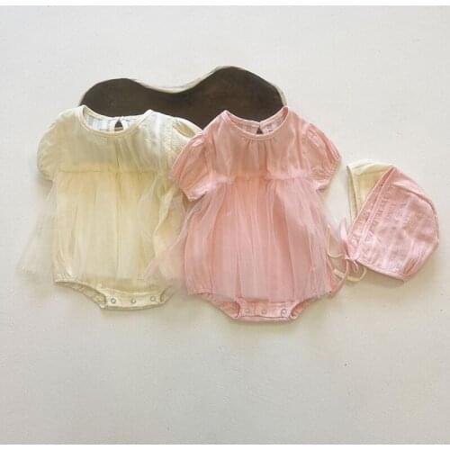 Infant Baby Girls Jumpsuit Summer Newborn Baby Girl Lace Stitching Princess Dress Bodysuits+Hat Baby Girls Clothes