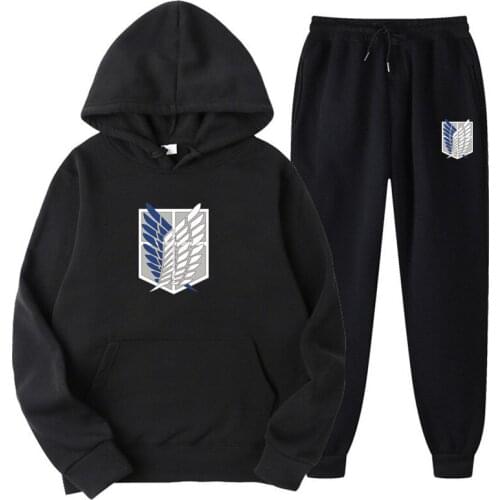 Japanese Anime Attack on Titan Mens Tracksuit 2 Pieces Set Hoodies+Pants Demon Slayer Sport Suits Men Hoodies Clothing Sets