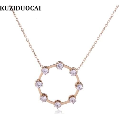 Kuziduocai New Fashion Jewelry Round Circle Zircon Titanium Stainless Steel Choker Necklaces Pendants For Women Colar kolye N122