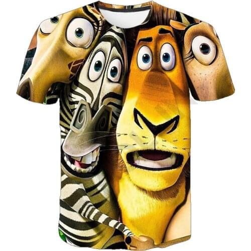 Summer Popular Madagascar Character Lion Zebra Giraffe Monkey Penguin Hippopotamus Childrens T-shirts Boys Gilrs Baby Tops Tee