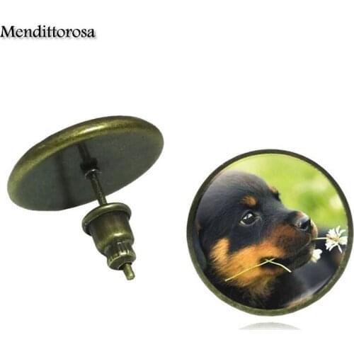 Mendittorosa Cute Pet Dogs Labrador Bulldog Poodle Glass Cabochon Bronze/Silver/Golden Clip Ear Hook Stud Earrings Jewelry