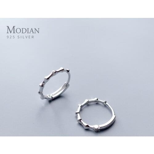 Modian Fashion Genuine 925 Sterling Silver Round Circle Bamboo Simple Hoop Earrings for Women Geometric Earrings Silver Jewelry
