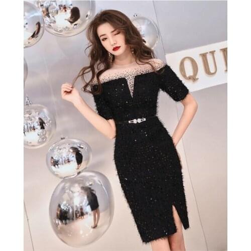 Fashion Sparkly Black Sequins Dress Womens Birthday Celebrate Nightclub Show Clothes Female Singer Dance Outfit Dress