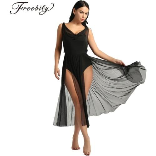 Fashion Women Mesh Ballet Tutu Dress Built In Shelf Bra Leotard Adult Gymnastics Leotard Contemporary Lyrical Dance Costumes