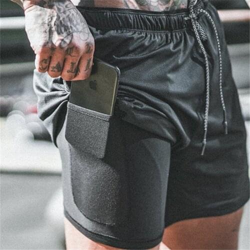 2020 Mens Running Shorts Male Double-deck Quick Drying Sports Mens 2 In 1 Sports Shorts Men Shorts Jogging Gym Shorts Men
