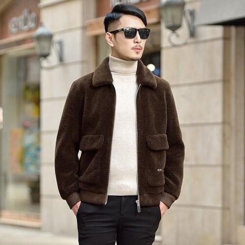 Fur lapel pocket magnet embroidery sheep shearing lamb wool mens fur winter wool coat