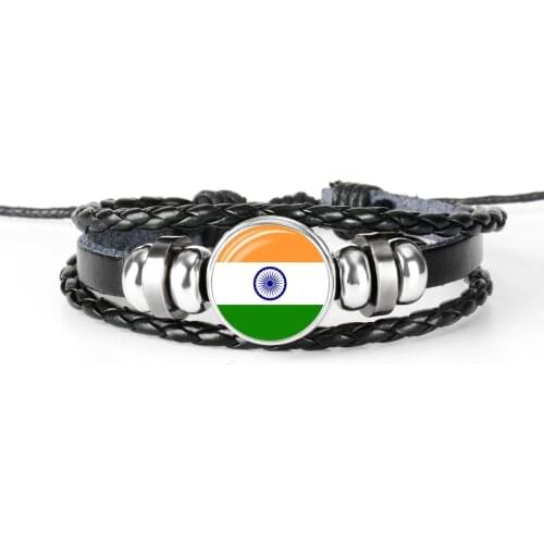 2019 New Fashion Handmade India Flag Bangle Bracelet For Men And Women Glass Cabochon Leather Charm Bracelet Jewelry Gift