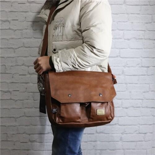 New Vintage Mens Leather Messenger Bag Shoulder Pu Leather Crossbody Leisure Man Travel Bags Casual Fashion Mans Bag Crossbody