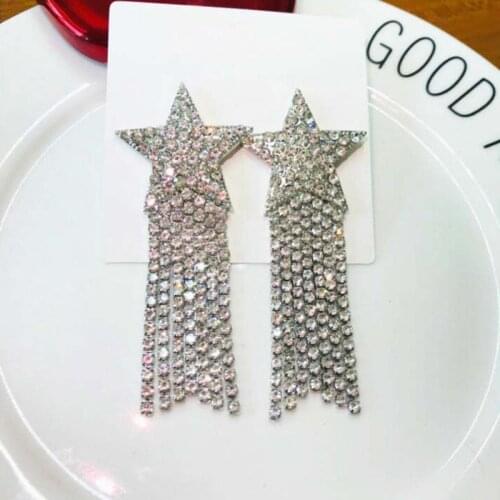 New Korean Personality Rhinestone Pentagram Long Tassel Pendant Earring Elegant for women Luxury Earring Jewelry Gift