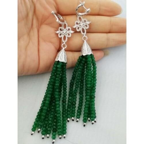 One pair green/pink red jade tassell earrings roundel faceted 4*2mm 110mm FPPJ wholesale beads nature