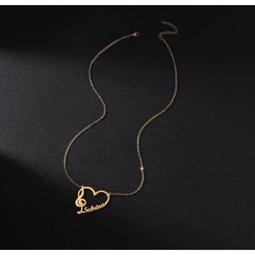 Stainless Steel Personalize Heart Musical Note Name Necklace Customized Letter Numbers Pendant for Women Girls Love-Song Gifts