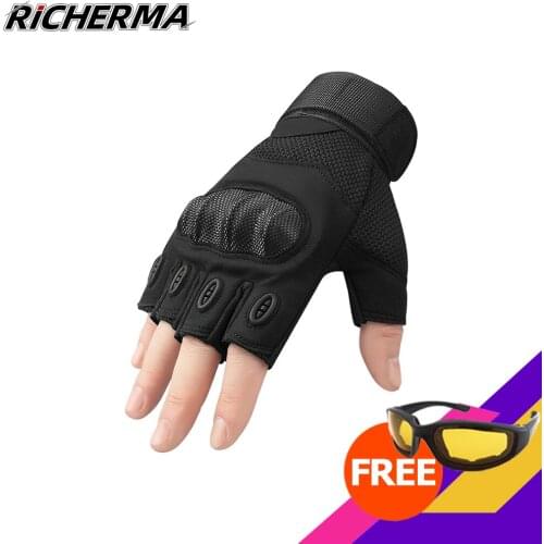 Half Finger Motorcycle Gloves Hard Knuckle Protective Black Motorbike Gloves Adjustable Women Summer Gloves Motocross Racing