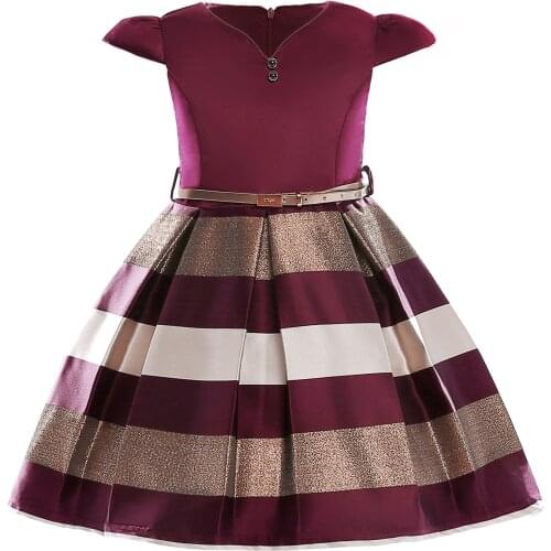 V-neck & belt girls dress summer informal party kids dresses for girls short sleeve buckle elegant dresses toddler girl dresses