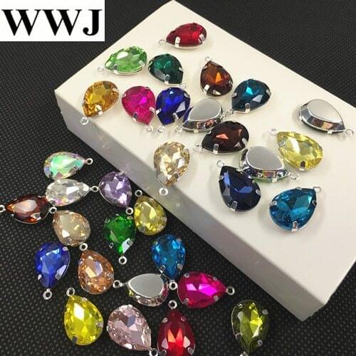 More Colors 10x14mm,13x18mm Teardrop Fancy Stones With One Loop Silver Claw Settings Glass Crystal Droplet Charms Pendants
