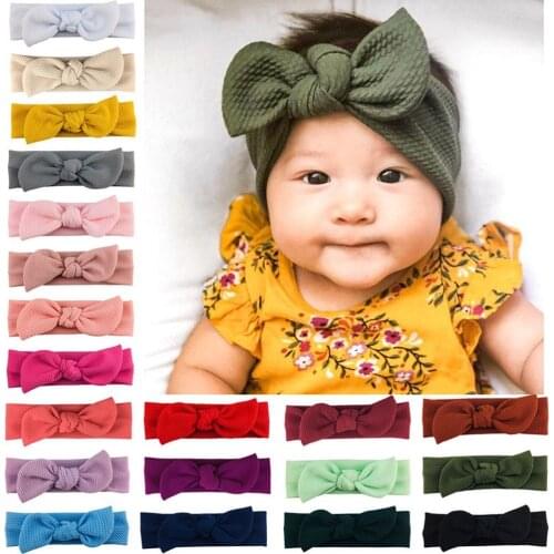 24pc/lot 2019 Fall Winter Hair Bow Headband For Girls Top Knotted Hair Bow HairBand Solid Turban Textured Headwrap Kids Headwear