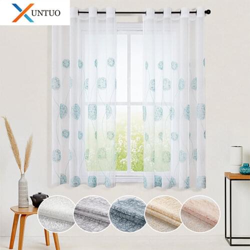 Sheer Curtain for Window Short Curtain Voile Tulle for Kitchen Bedroom Living Room Embroidered Drape Half-Window Home Decoration
