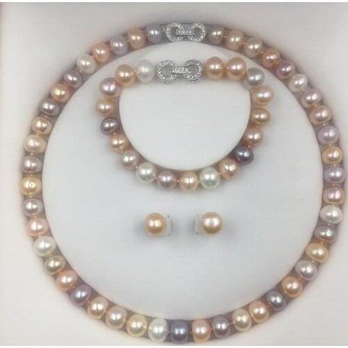 Sinya 9.5-10.5mm Nearly Round freshwater pearls strands Set with necklace bracelet and earring for Mum Women ladies Can DIY wear