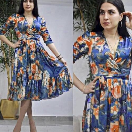 Chiffon Printed Dress African Long-sleeved Womens Ruffled DashikiV-neck Large-length Dress 2021 New African Summer Clothing