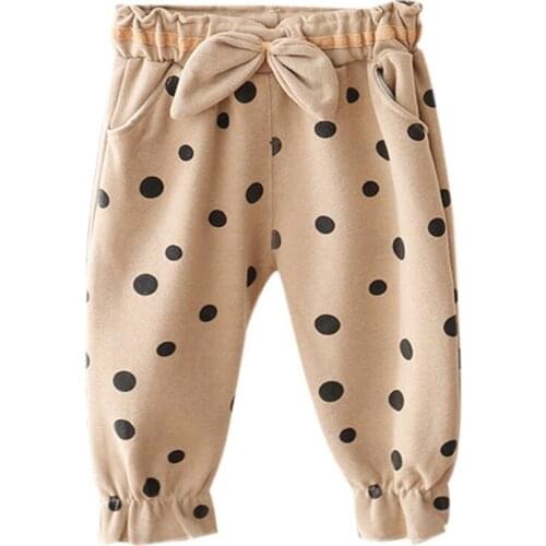 Girls Pants Children Baby Girls Autumn Cotton Polka Dot Print Pants Casual Bow Decoration Trousers Toddler Clothes Bottoms