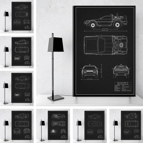 Super Power Car Blueprint Mustang M3 GTR Art Decor Poster Quality Canvas Painting Home Decor Picture Living Room Wall Decor