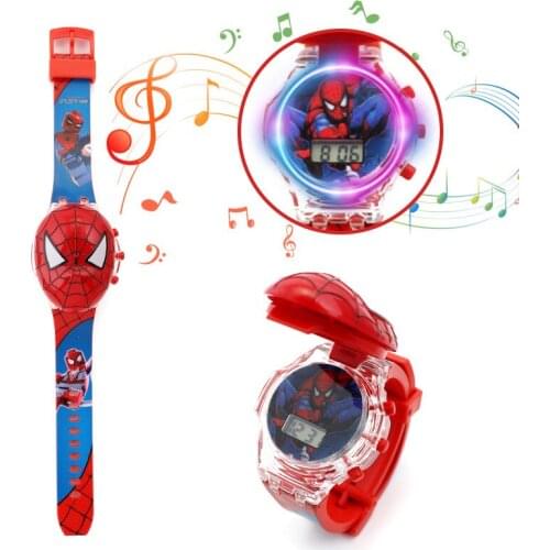 Disney Cartoon Deformation Flip Light Music Watch 21 Projection Toys Spider-Man Frozen Princess Childrens Toy Gift Watch