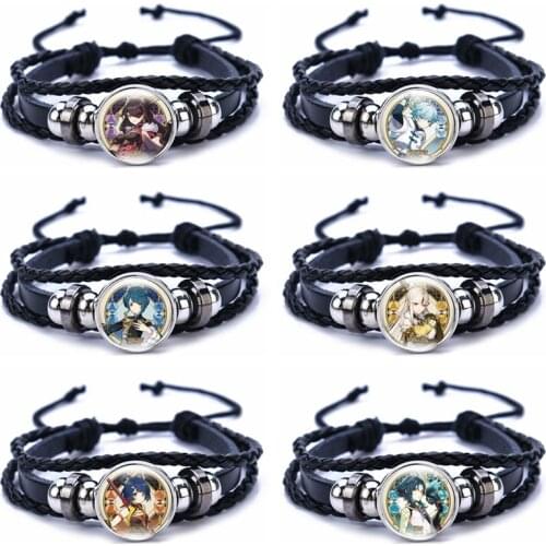 Genshin Impact Bracelet Anime Game Liyue Harbor Leather Bangle Wristband Jewelry