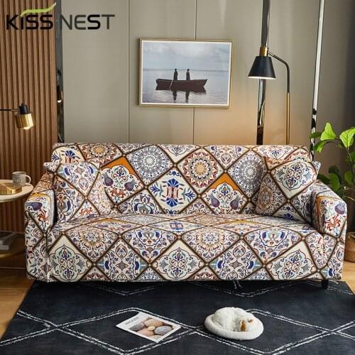 Highly Elastic All-Inclusive Printed Geometric Pattern European Retro Sofa Cover For Living Room And Bedroom 1 2 3 4 Seats